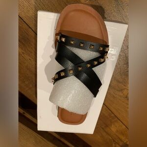 NWT/box - Bamboo black sandals with gold studs